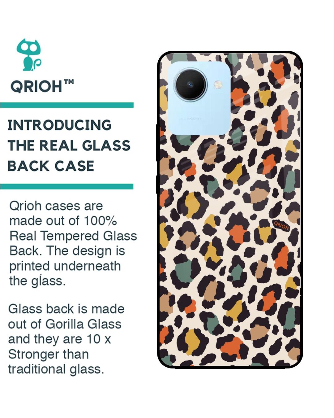 Shop Colorful Leopard Printed Premium Glass Cover for Realme C30 (Shock Proof, Scratch Resistant)-Back