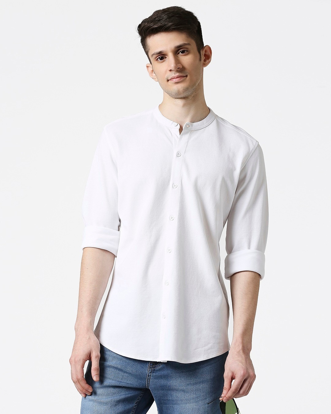 Shop Comfort Stretch Pique Knit White Shirt-Front
