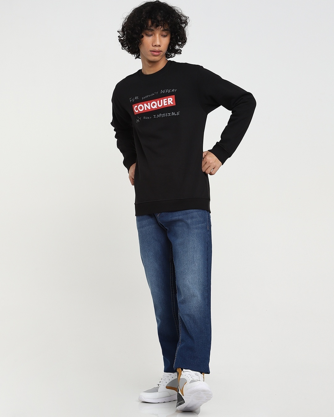 Shop Conquer Strip Fleece Sweatshirt Black