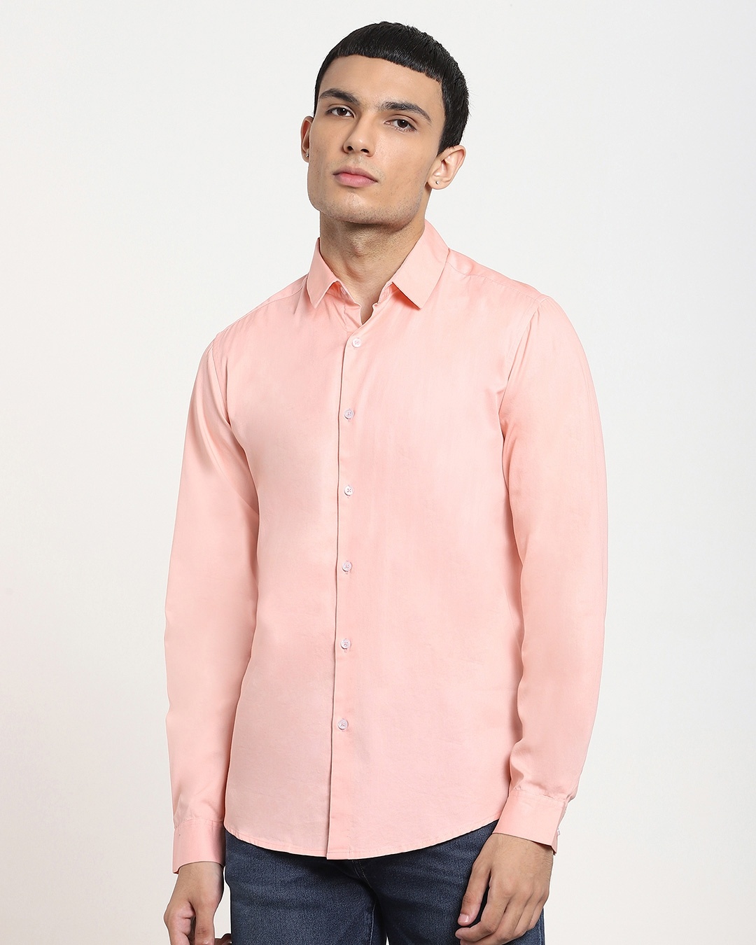 Shop Coral Cloud Solid Full Sleeve Shirt-Front