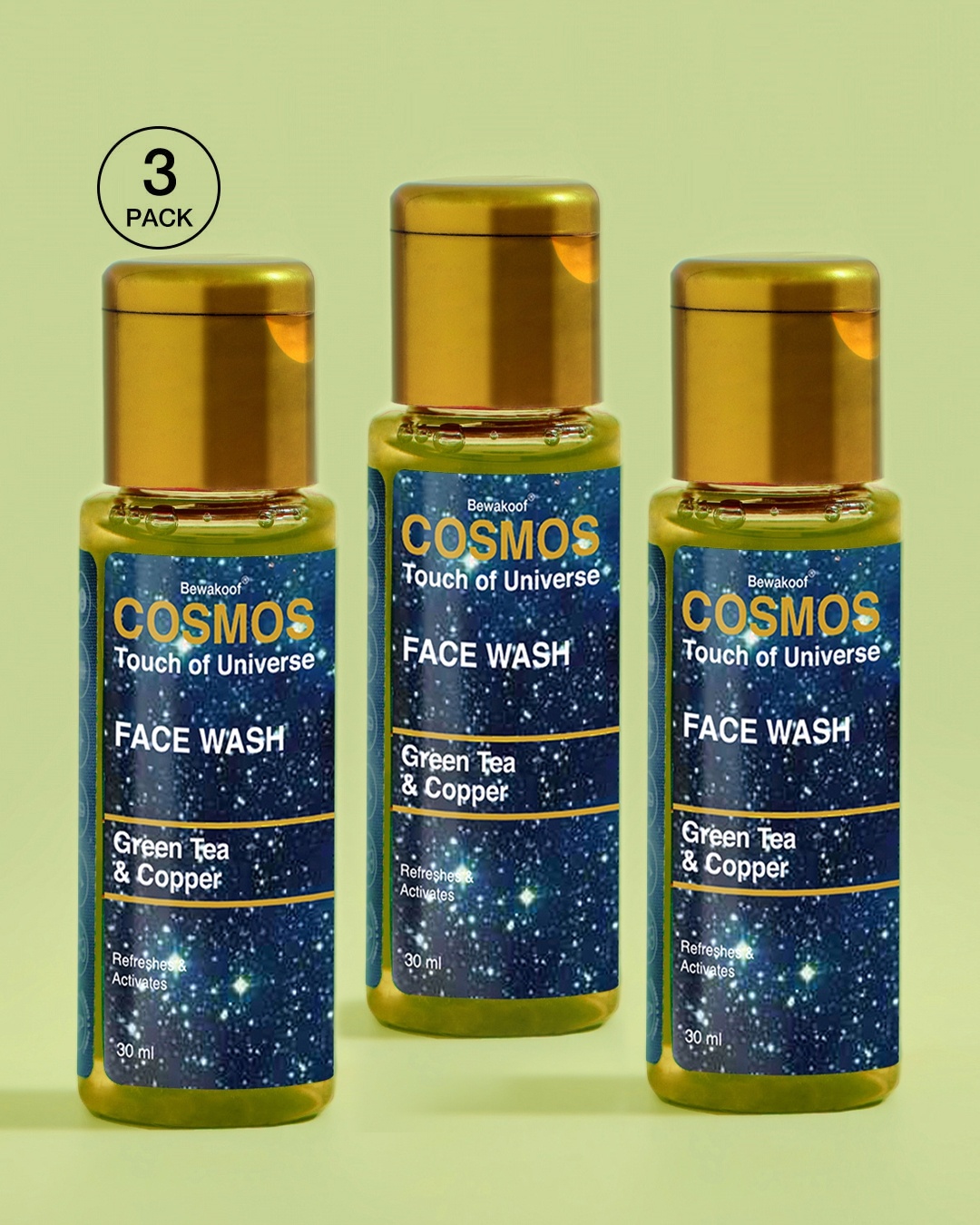 Shop Face Wash By Bewakoof With Green Tea & Copper 30ml (Pack Of 3)-Front