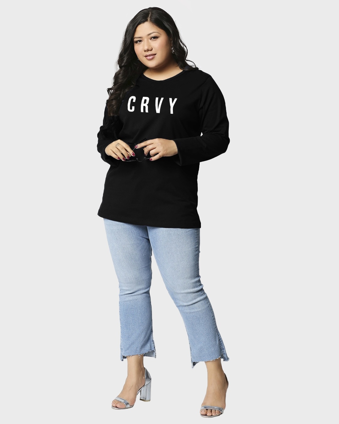 Shop Crvy Full Sleeves Printed T-Shirt Plus Size-Full