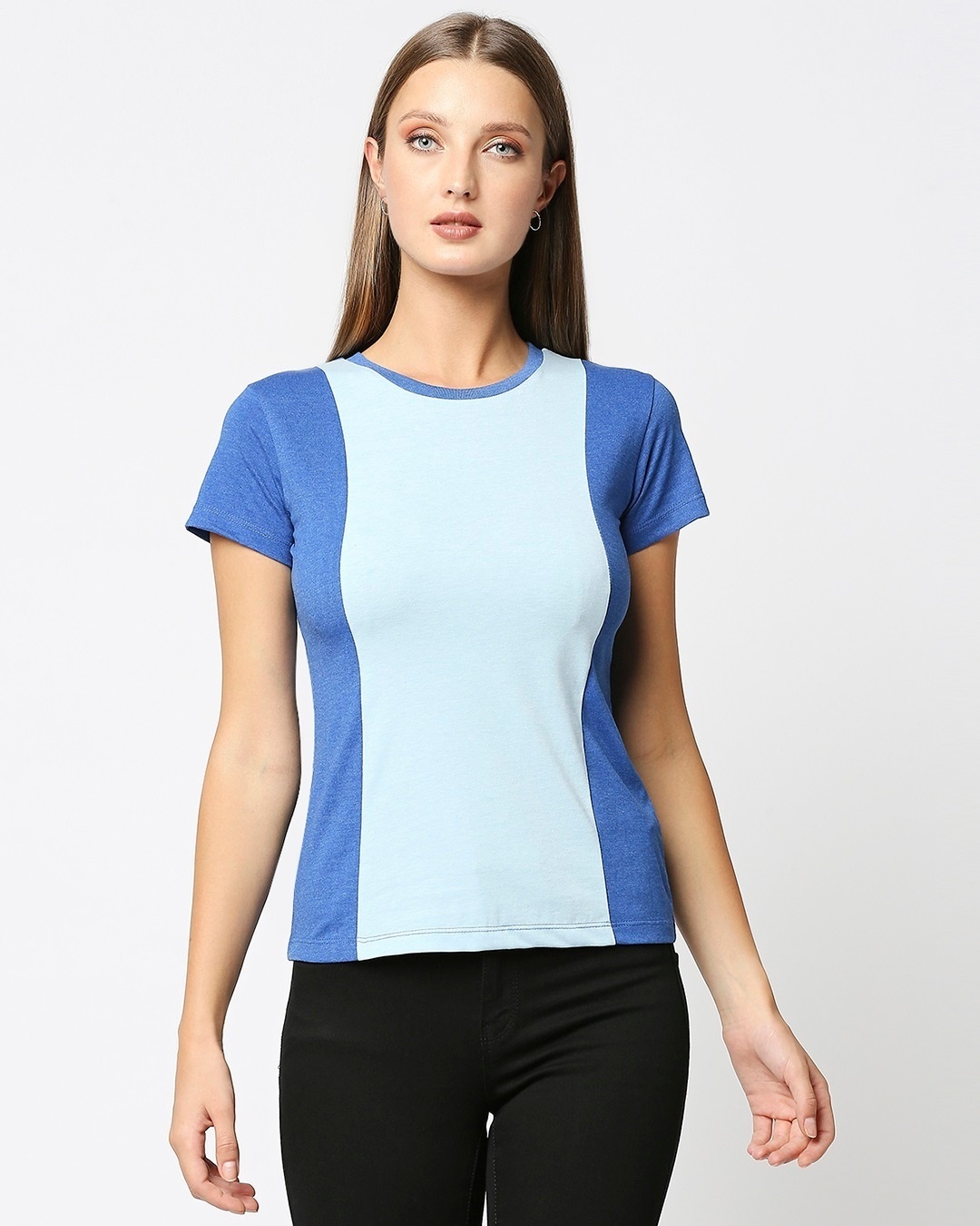 Shop Crystal Blue Melange-Baleine Blue Side Panel Half Sleeves T-Shirt-Back