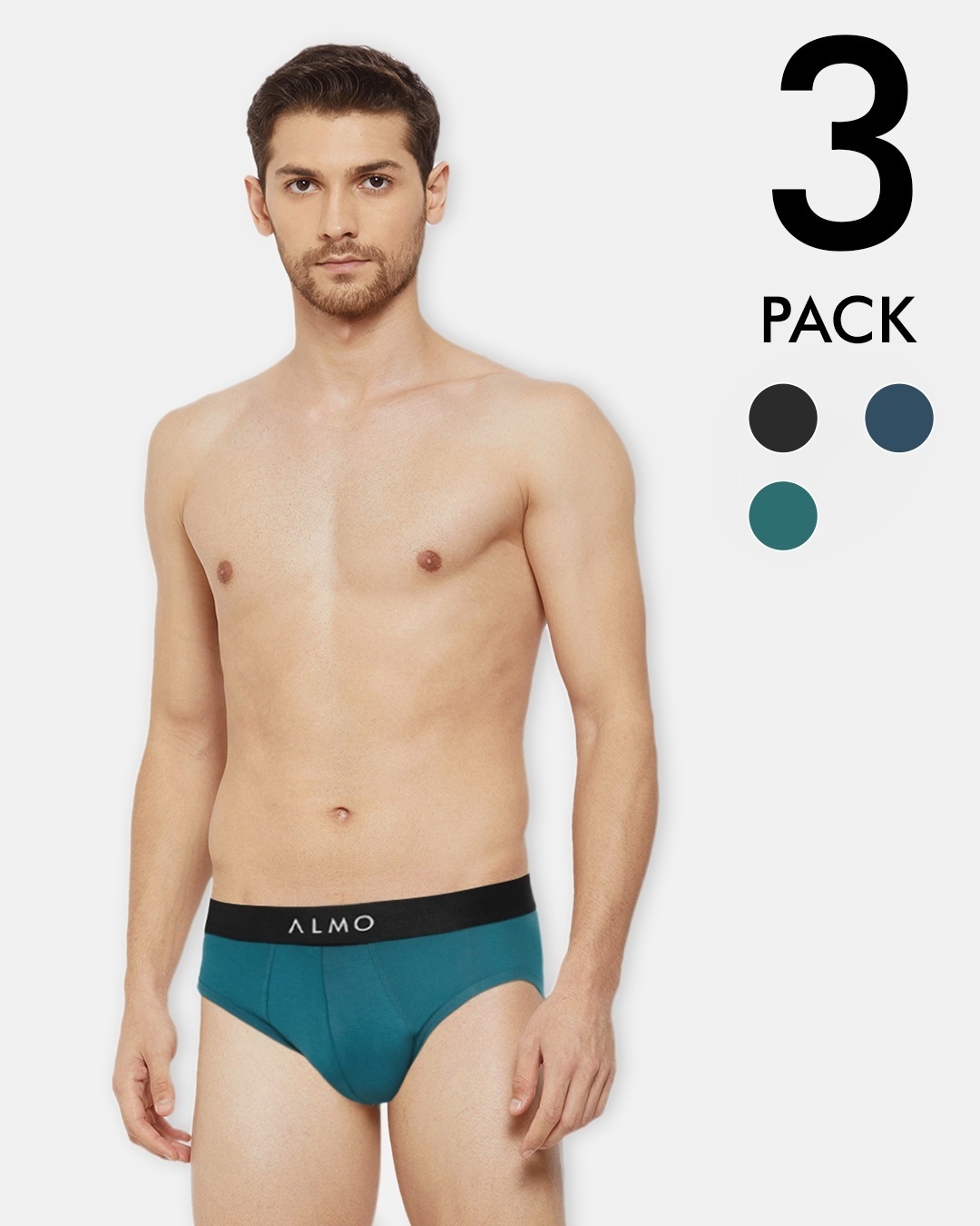 Shop Dario Solid Micro Modal Black, Green And Blue Men's Brief (Pack Of 3)-Front