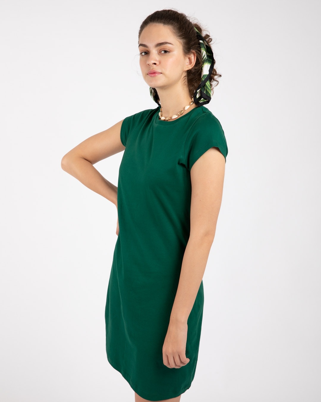 Shop Dark Forest Green Cap Sleeve Plain T-shirt Dress-Back