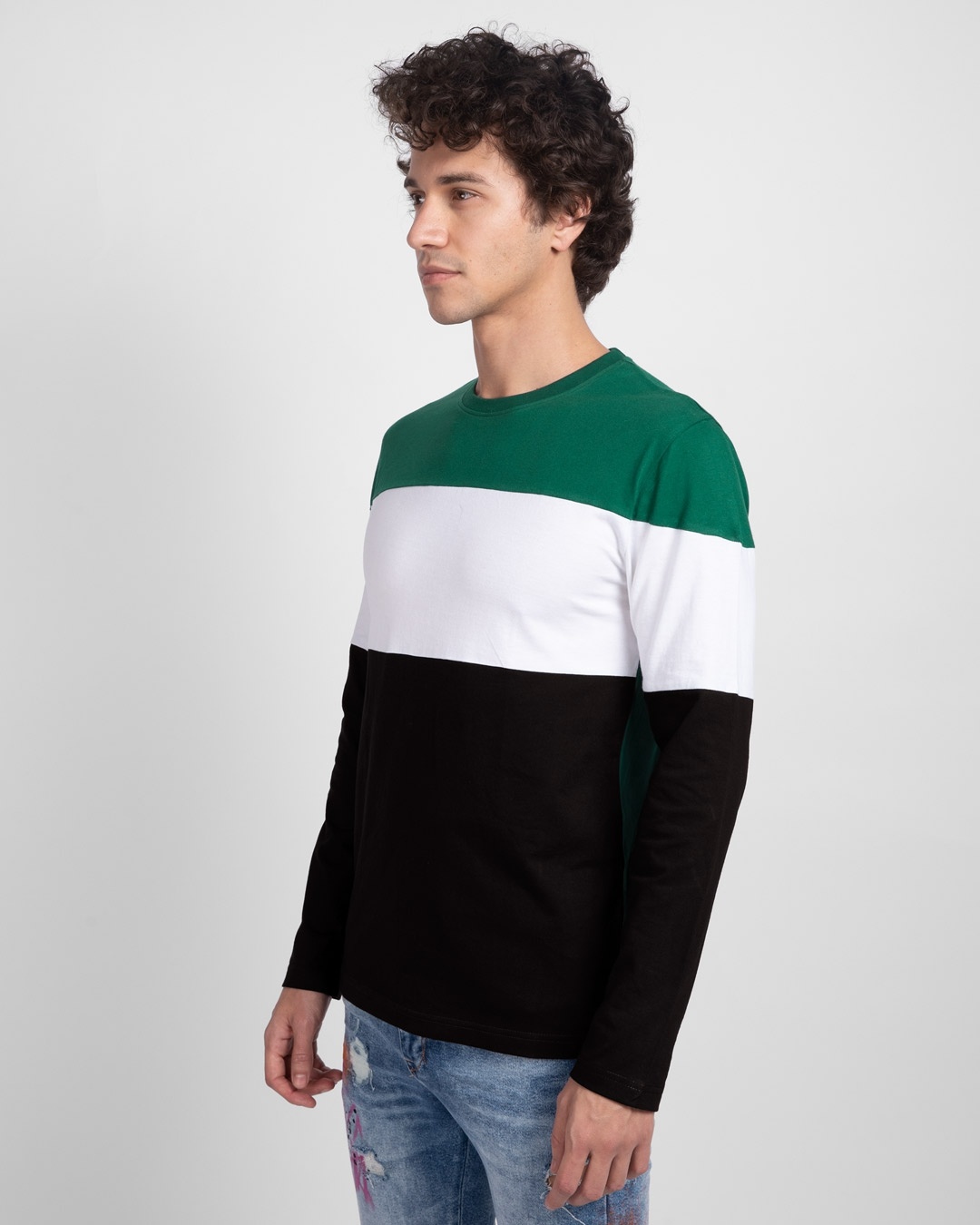 Shop Dark Forest Green-White & Black 90's Vibe Panel T-Shirt-Back