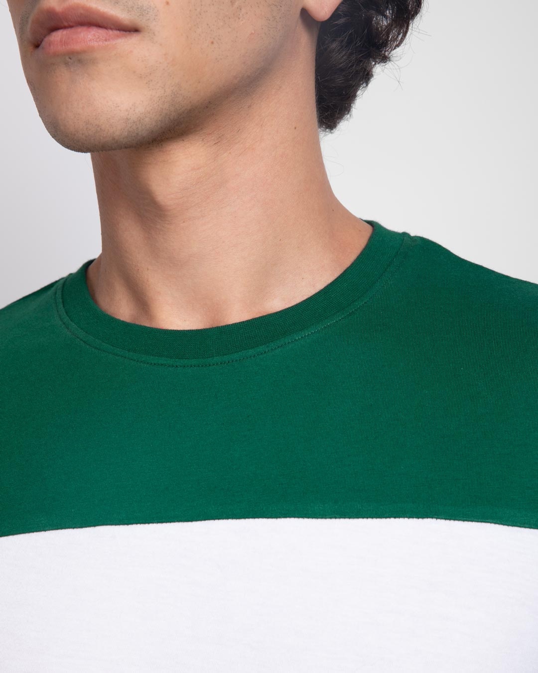 Shop Dark Forest Green-White & Black 90's Vibe Panel T-Shirt