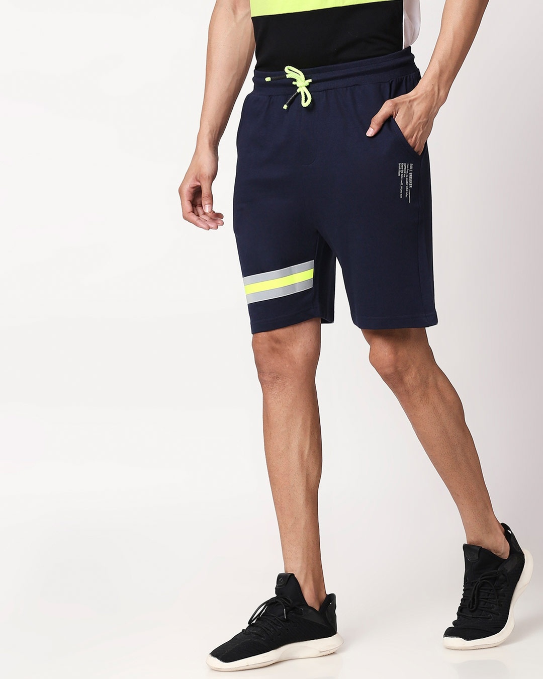 Shop Dark Navy-Neon Lime Reflector Shorts-Back