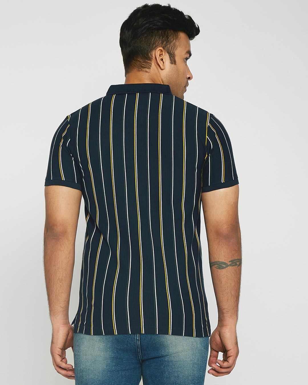 Shop Dark Navy Vertical Striped Pique Polo T-Shirt-Design