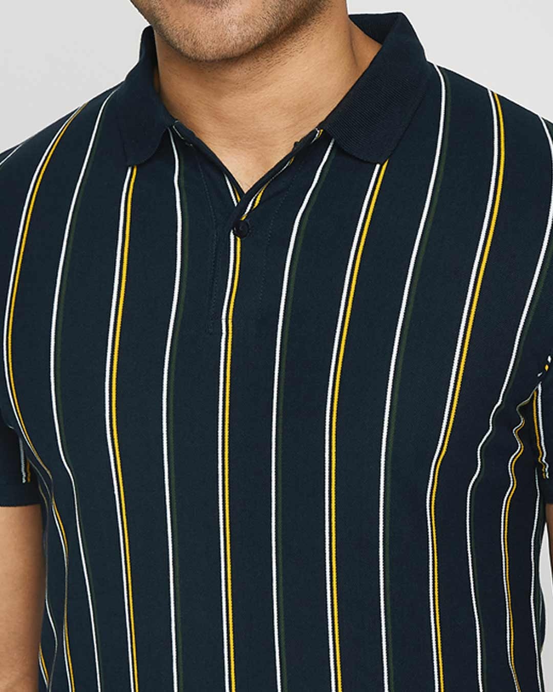 Shop Dark Navy Vertical Striped Pique Polo T-Shirt