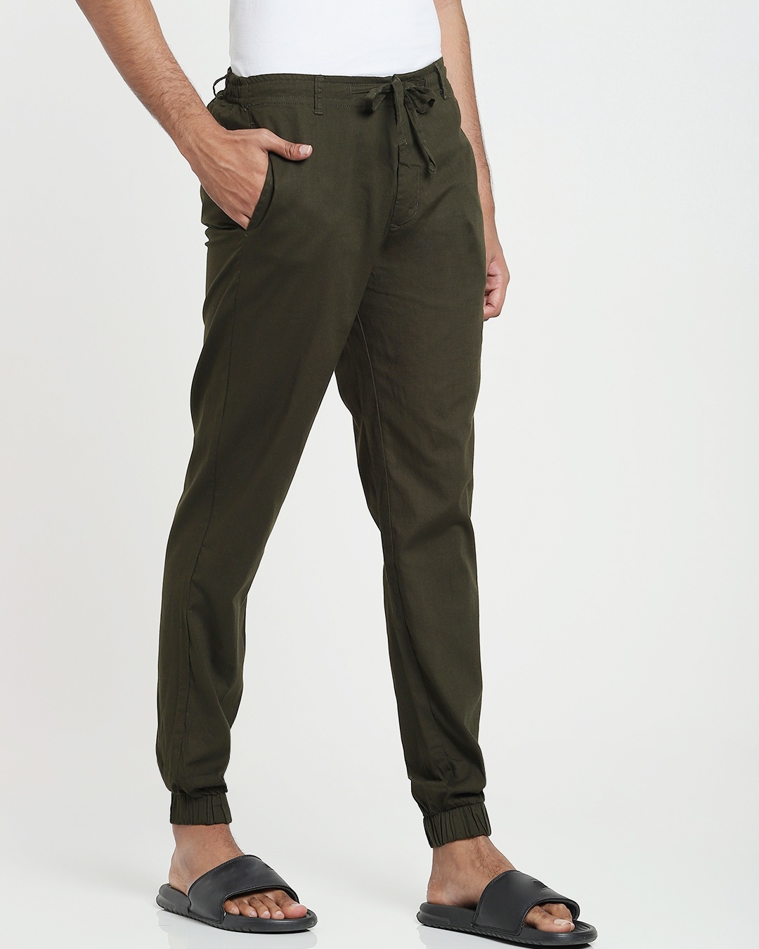 Buy Dark Olive Cotton Jogger Pants for Men blue Online at Bewakoof
