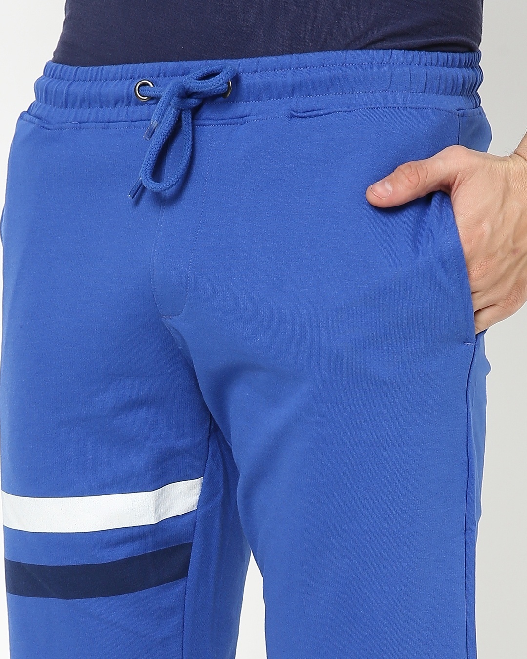 Shop Dazzling Blue Men's Solid One Side Printed Strip Shorts