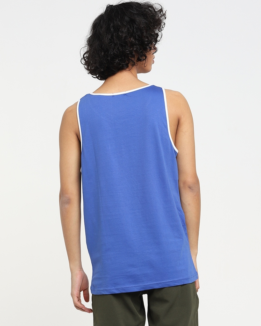 Shop Dazzling Blue-White Round Neck Contrast Binding Pocket Vest-Design