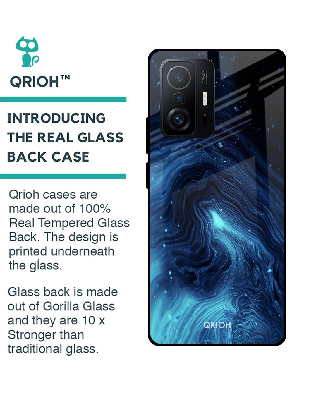 Shop Dazzling Ocean Printed Premium Glass Cover For Mi 11T Pro 5G (Impact Resistant, Matte Finish)-Back