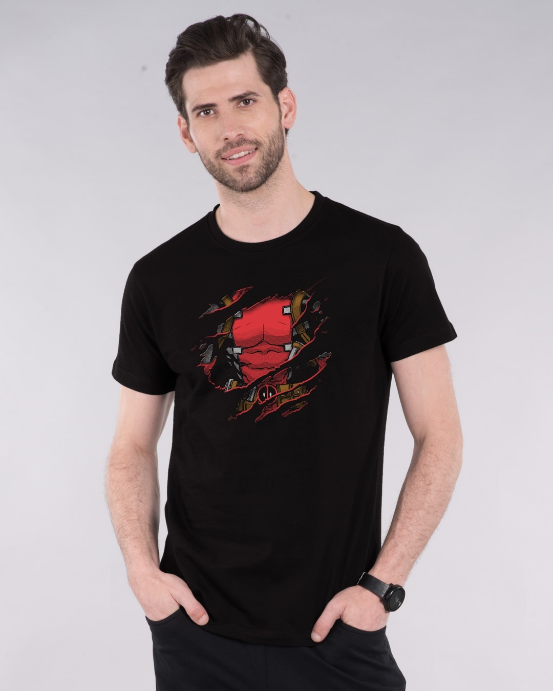 Shop Deadpool Torn Half Sleeve T-Shirt (DPL)-Back