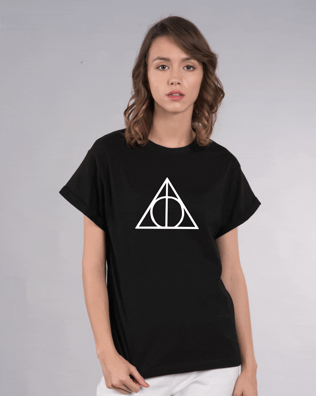 Shop Deathly Hallows Glow In Dark Boyfriend T-Shirt (HPL) -Front