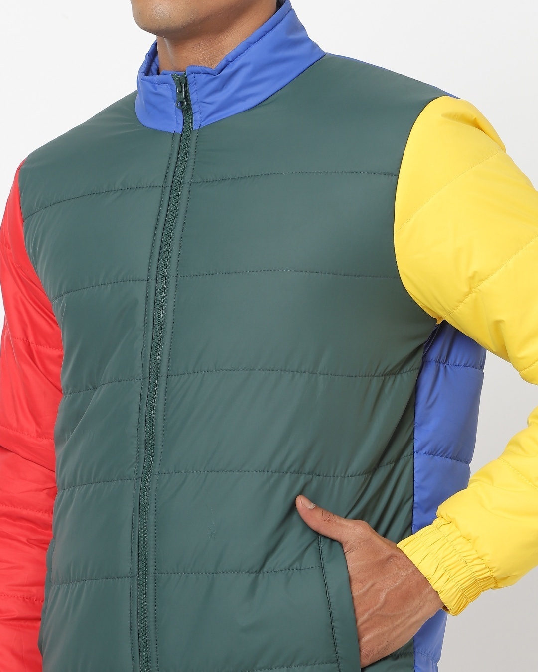 Shop Deep Teal Color Block Puffer Jacket