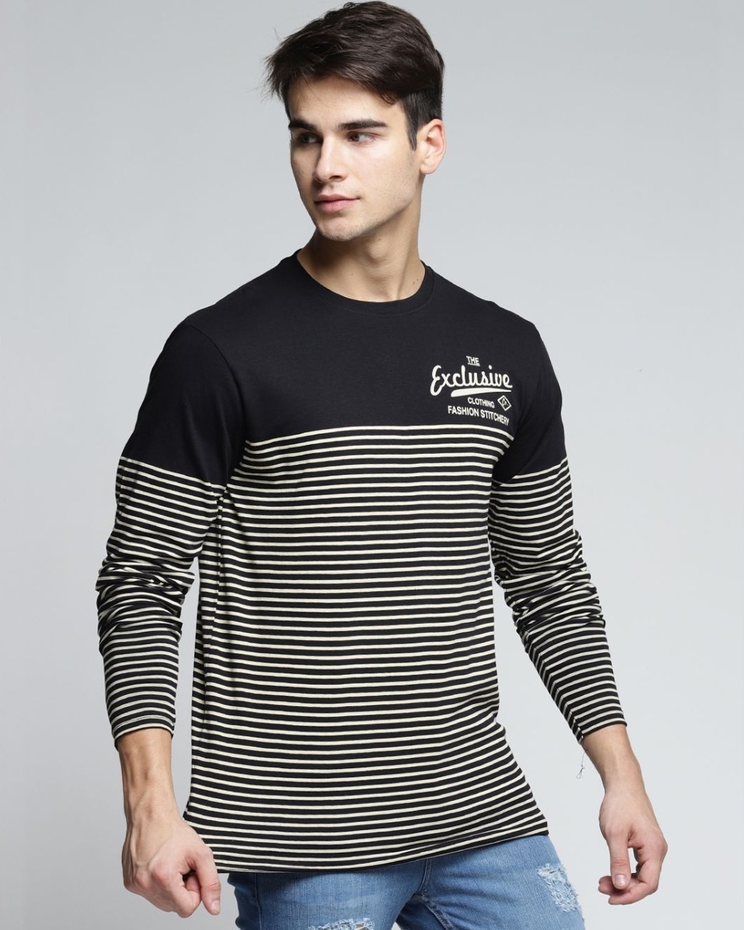 Shop Black Striped T Shirt-Full