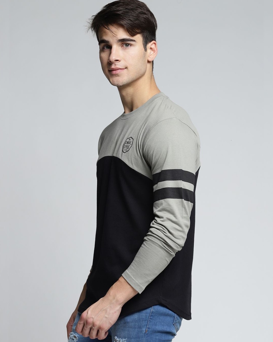 Shop Grey Colourblocked T Shirt-Design