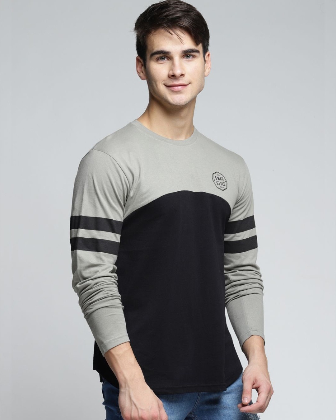 Shop Grey Colourblocked T Shirt-Full