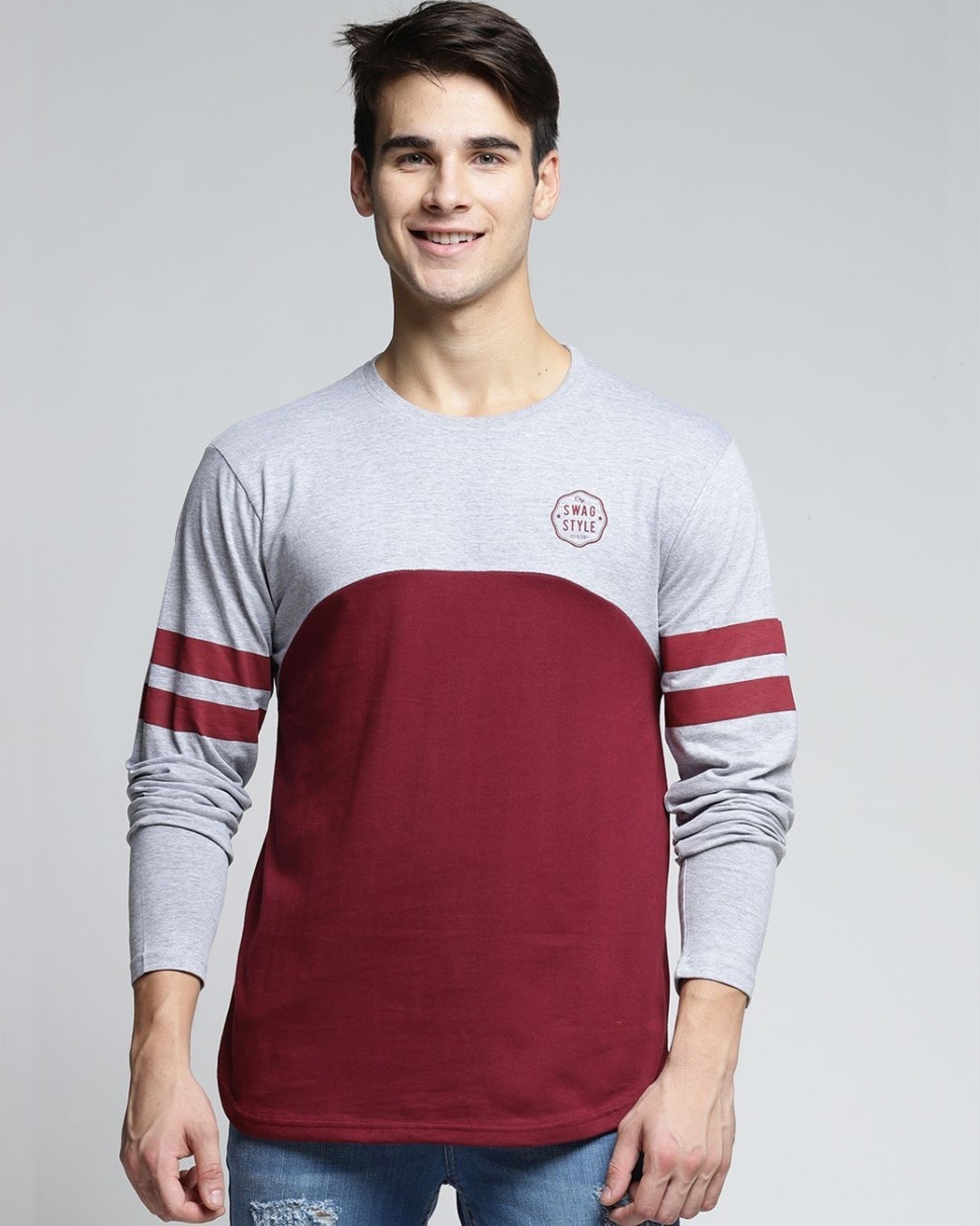 Shop Grey Colourblocked T Shirt-Front