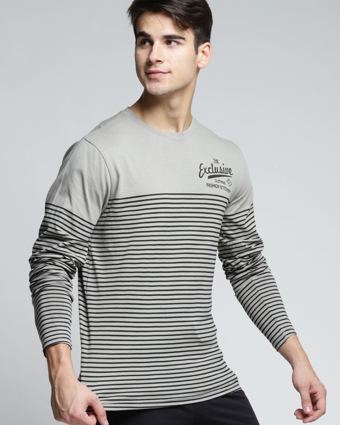 Shop Grey Striped T Shirt-Full