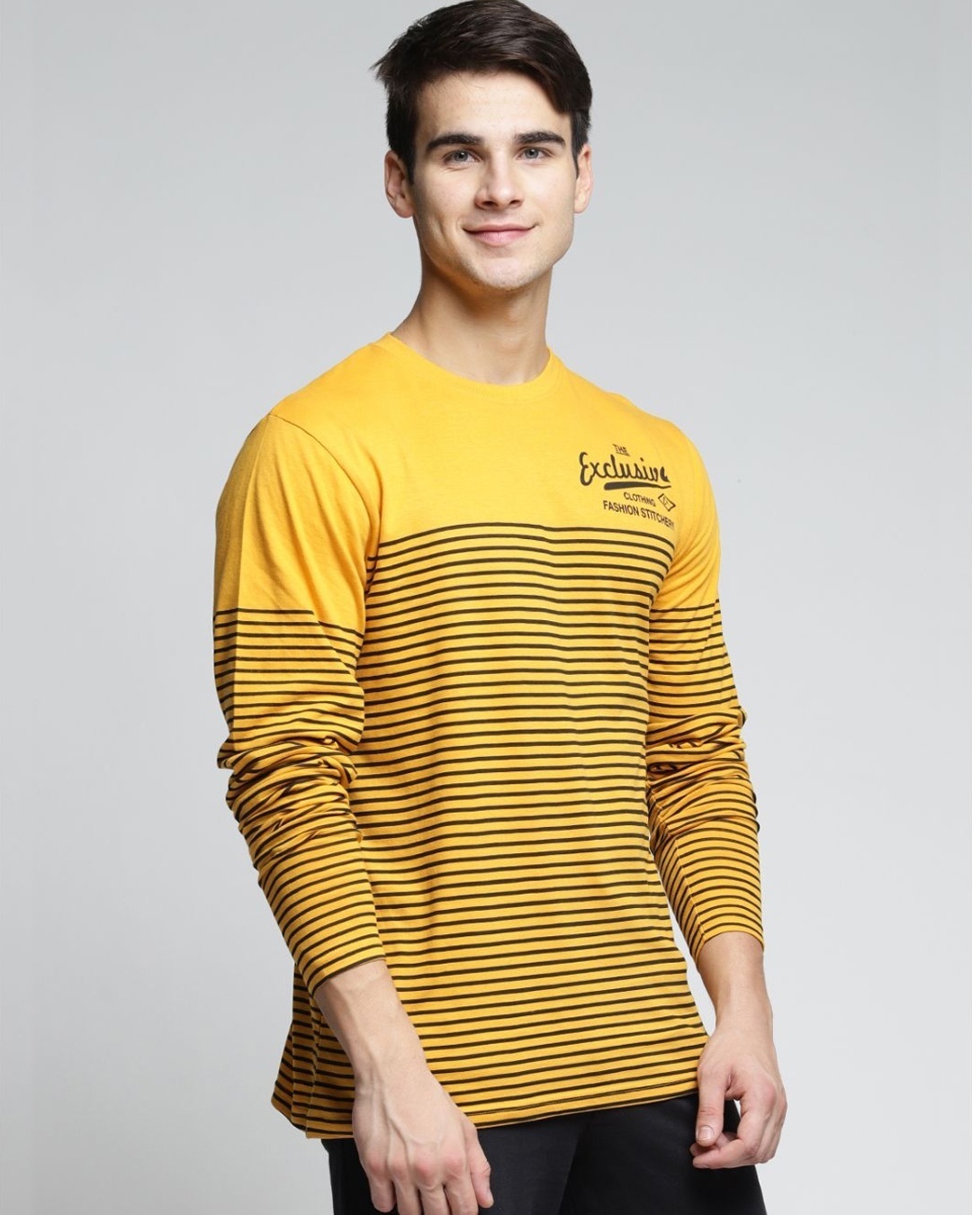 Shop Yellow Striped T Shirt-Full
