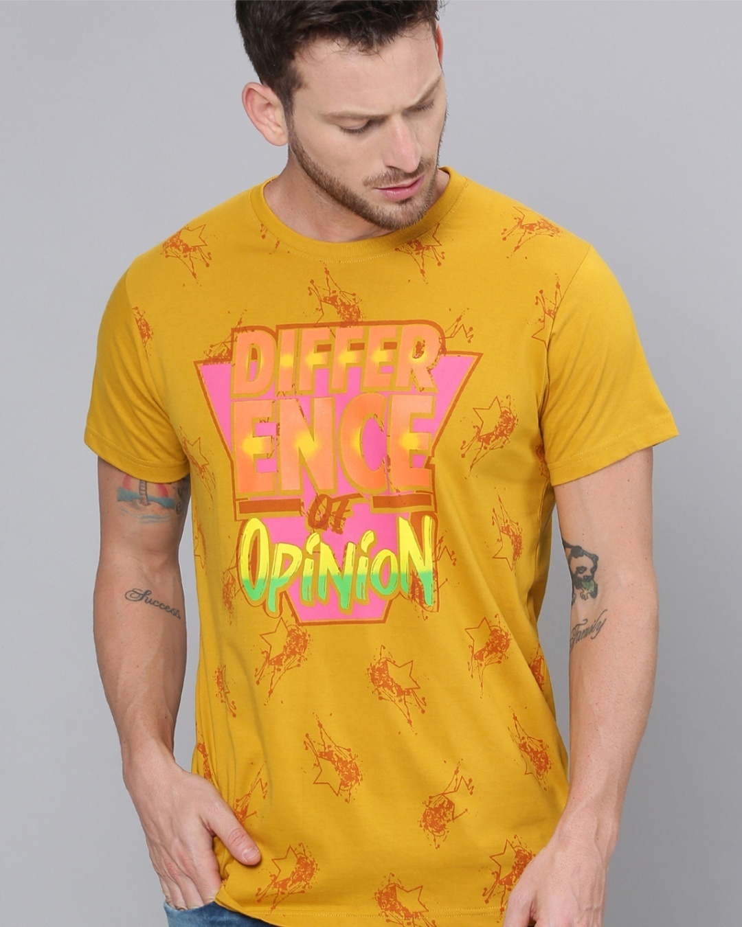 Shop Yellow Typography T Shirt-Front