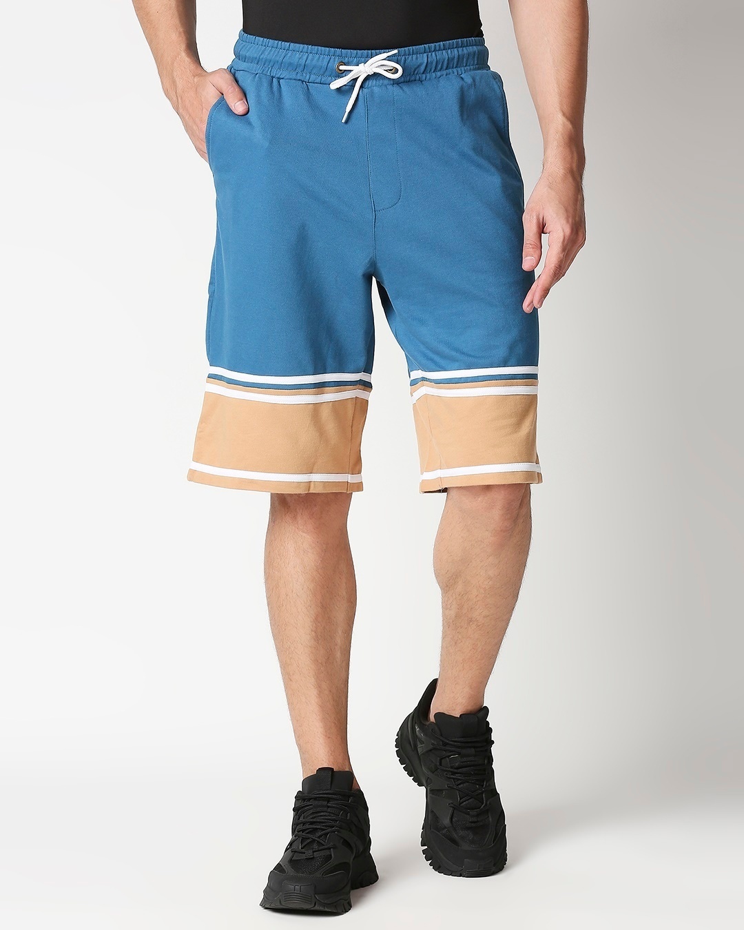 Buy Digital Teal Men's Terry Color Block Shorts for Men blue Online at ...