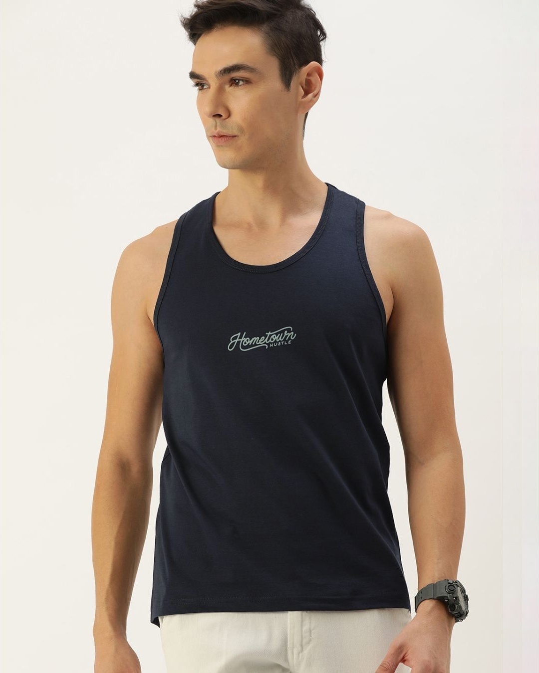 Shop Blue Typography Tank Top-Front