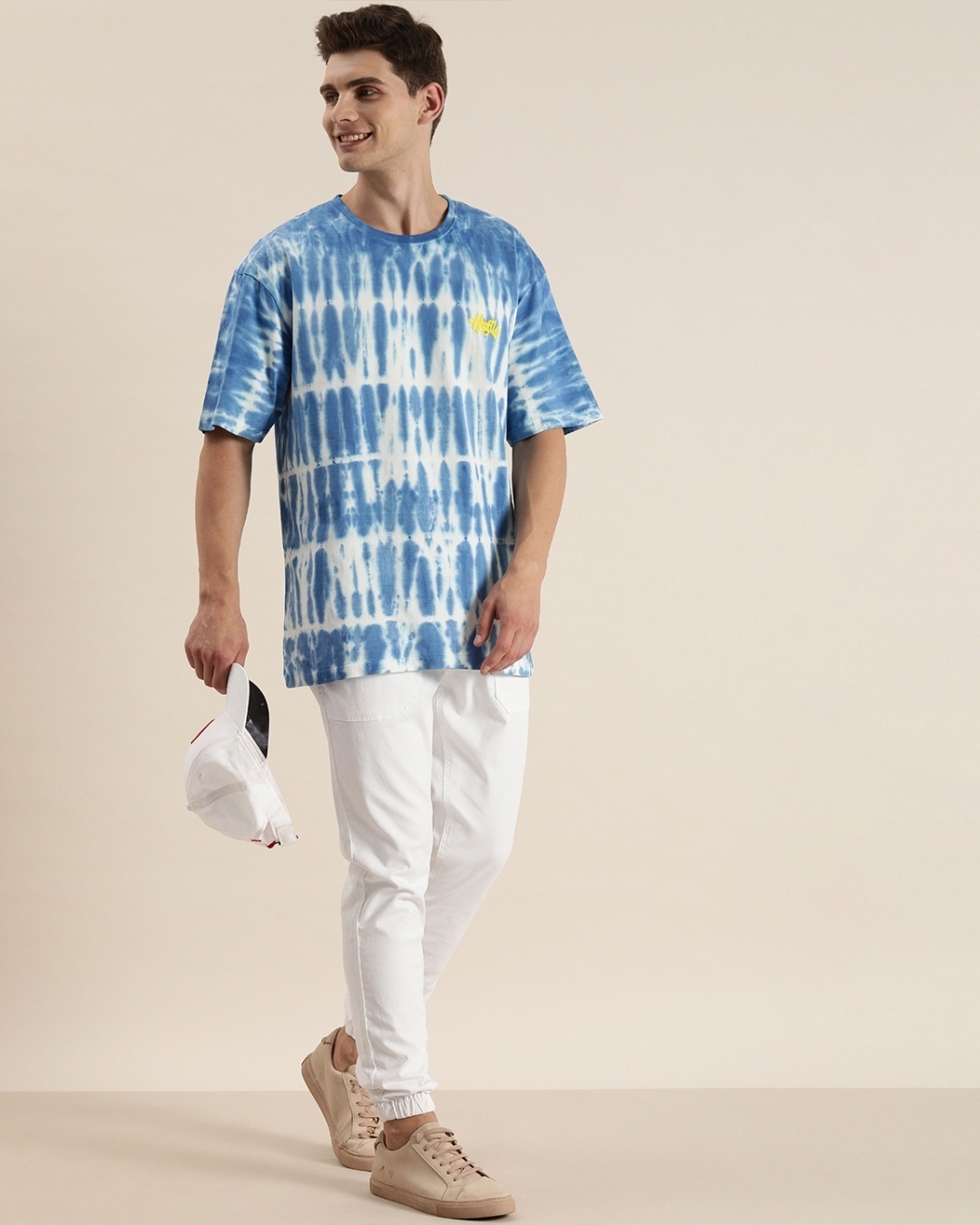 Shop Men's Blue & White Tie & Dye Oversized T Shirt