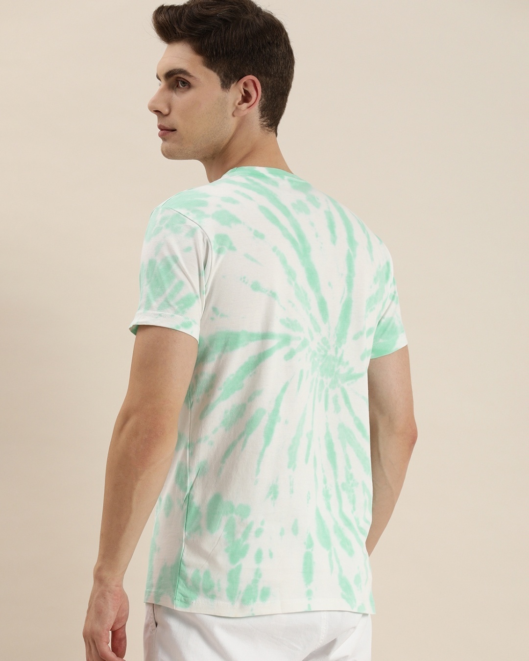 Shop Men's Green & White Tie & Dye Regular Fit T Shirt-Back