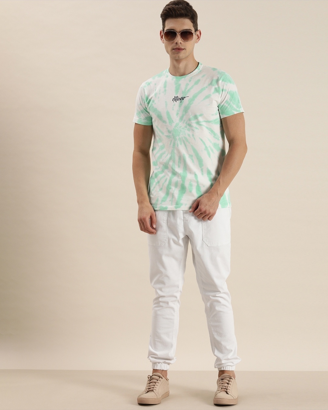 Shop Men's Green & White Tie & Dye Regular Fit T Shirt