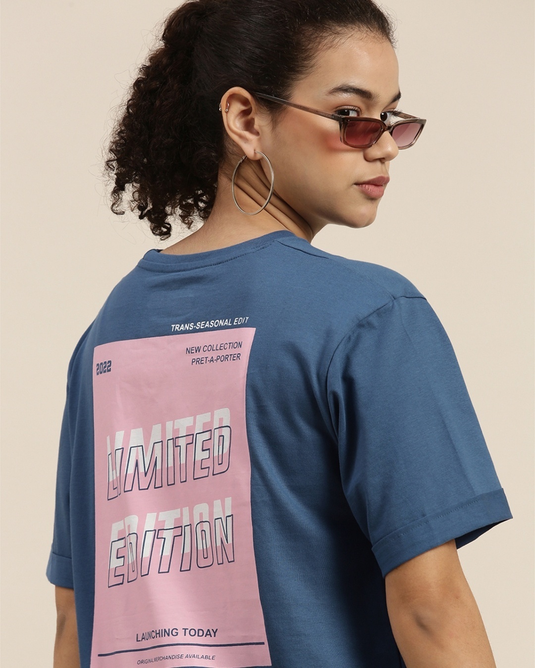 Shop Women's Blue Typographic Oversized Fit T Shirt-Design