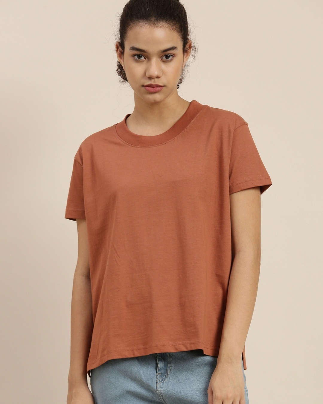 Shop Women's Brown Boxy Oversized Fit T Shirt-Front
