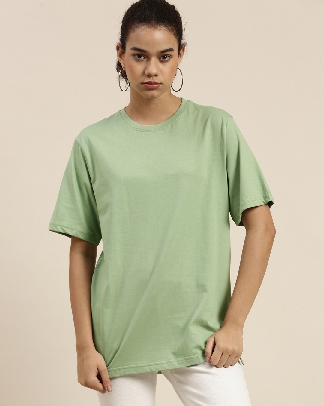 Shop Women's Green Oversized Fit T Shirt-Front