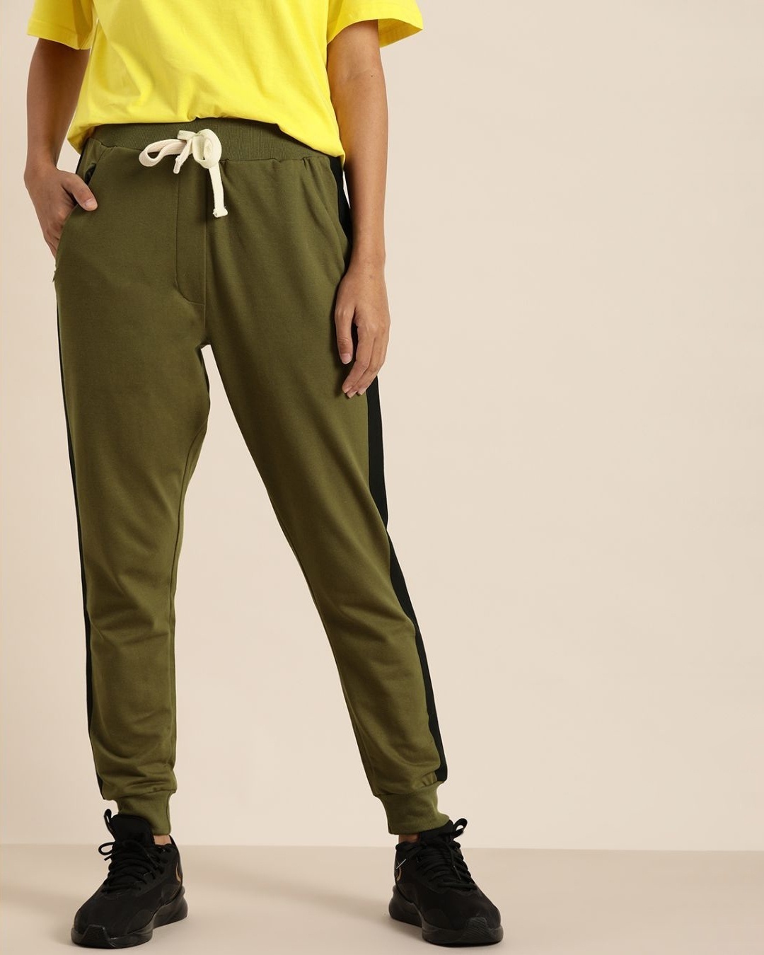 Shop Women's Olive Solid Joggers-Front