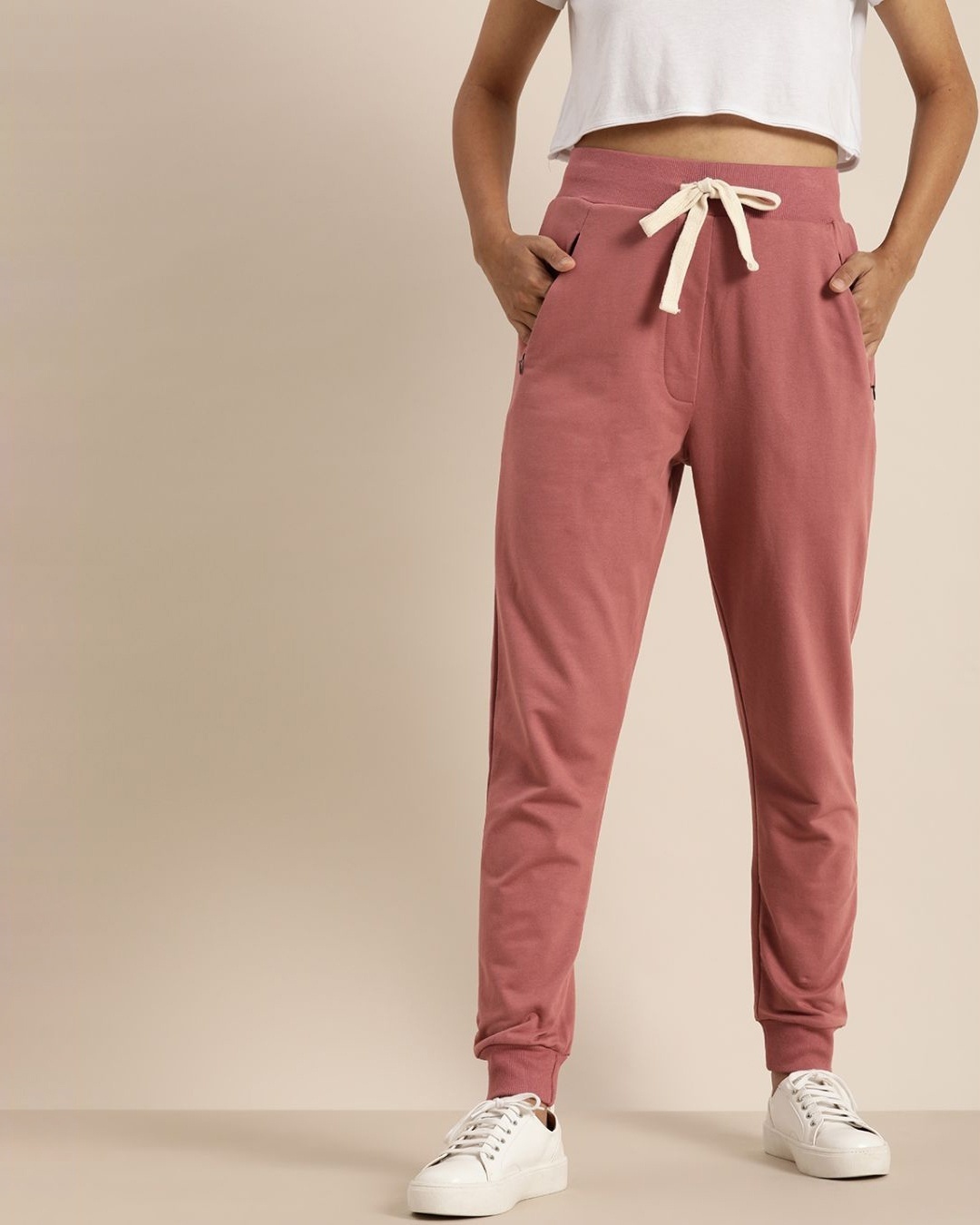 Shop Women's Pink Solid Joggers-Front