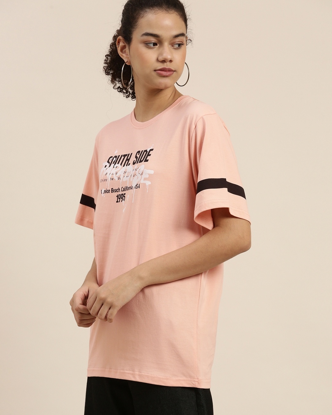 Shop Women's Pink Typographic Oversized Fit T Shirt-Front