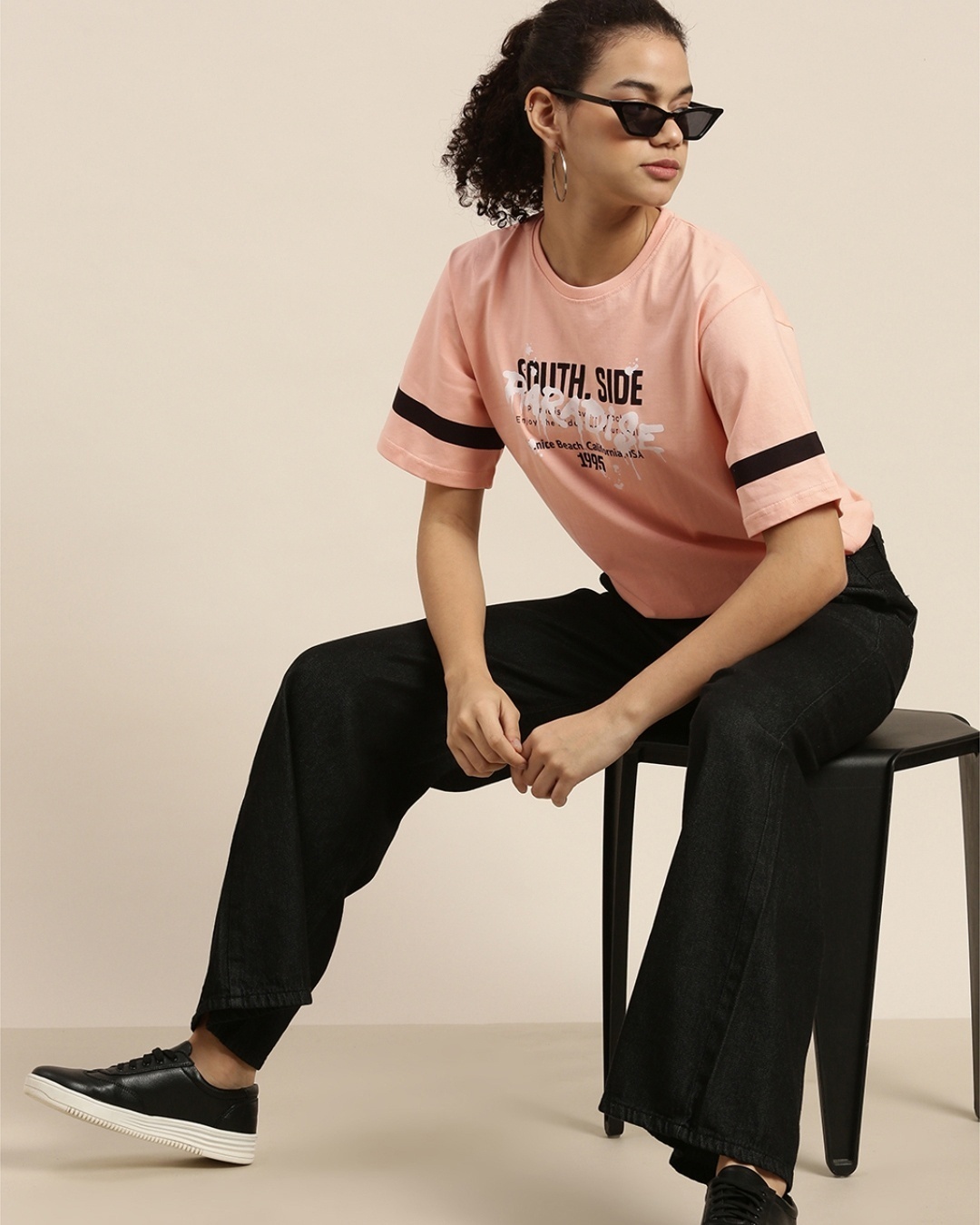Shop Women's Pink Typographic Oversized Fit T Shirt