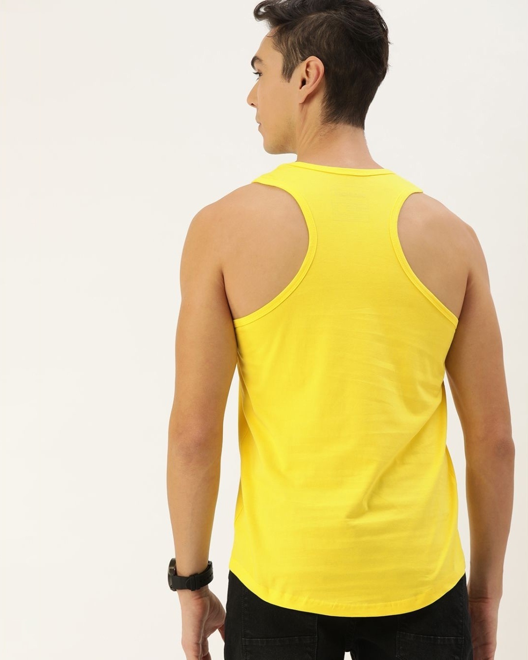 Shop Yellow Typography Tank Top-Back