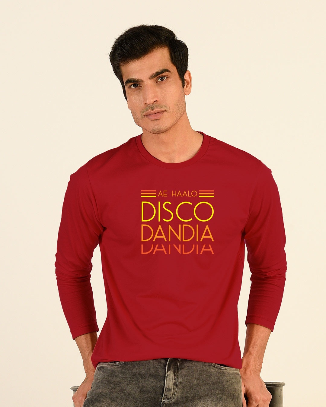Shop Disco Dandiya Full Sleeve T-Shirt Bold Red-Front