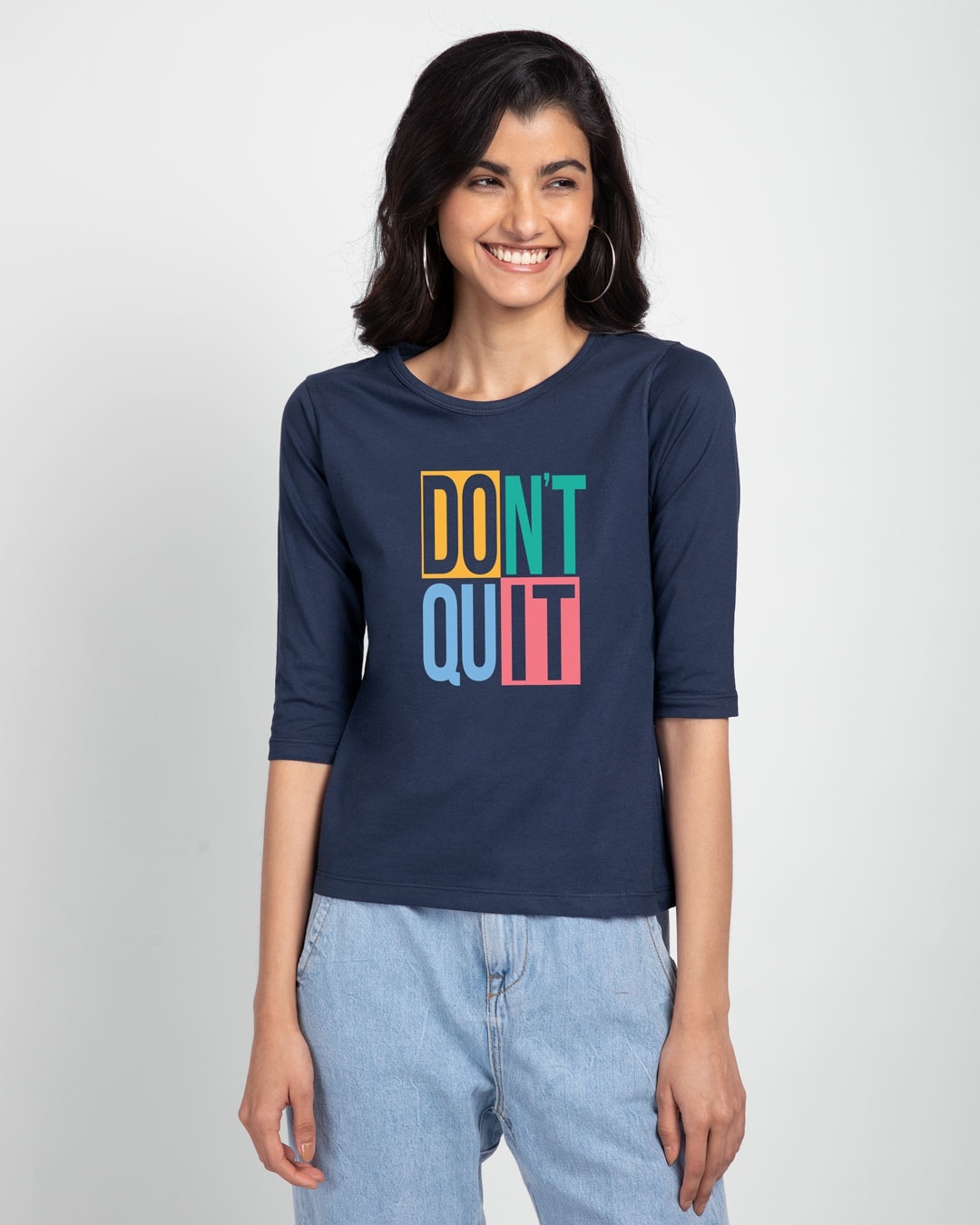 Shop Don't Block Round Neck 3/4th Sleeve T-Shirt-Front