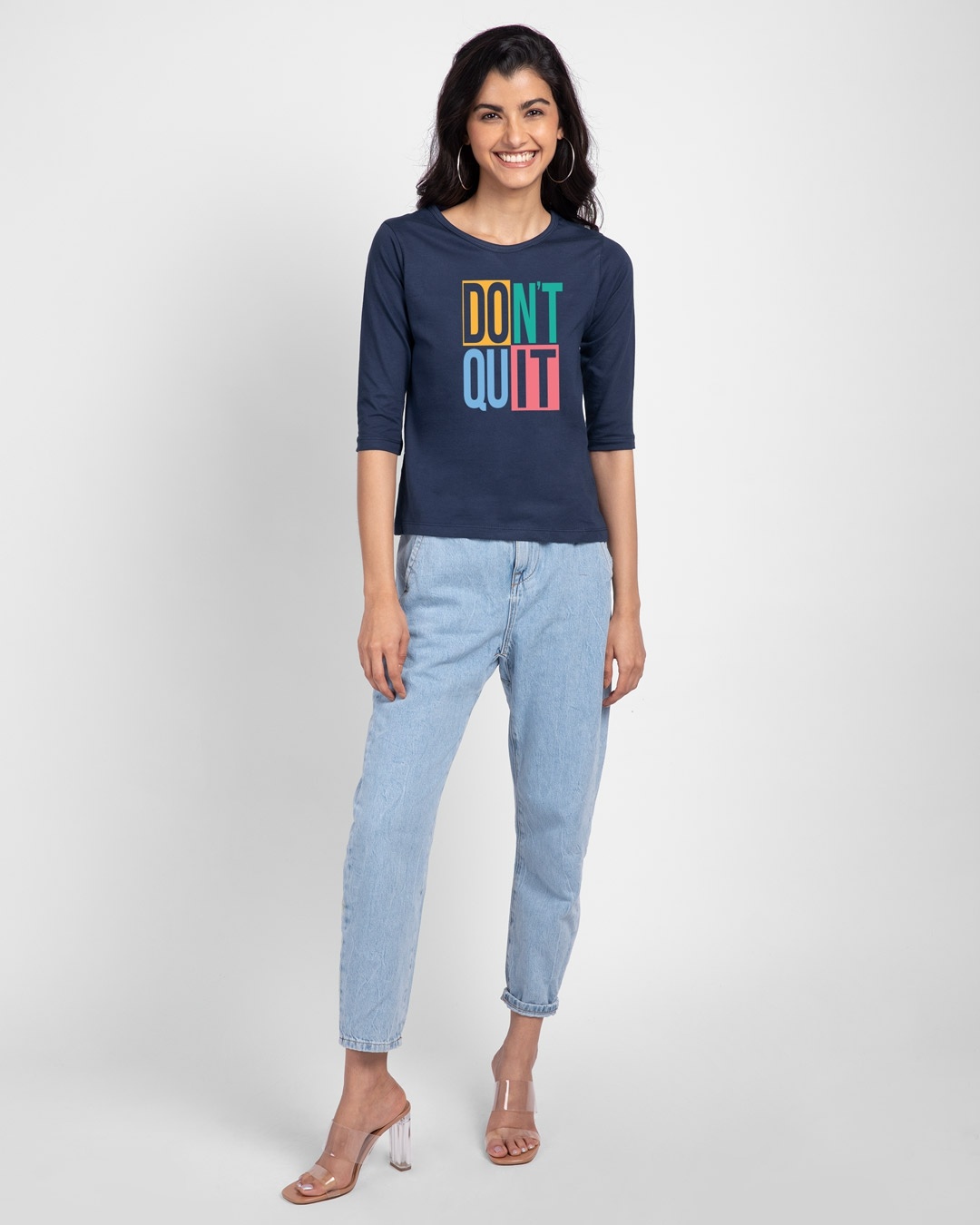 Shop Don't Block Round Neck 3/4th Sleeve T-Shirt-Design