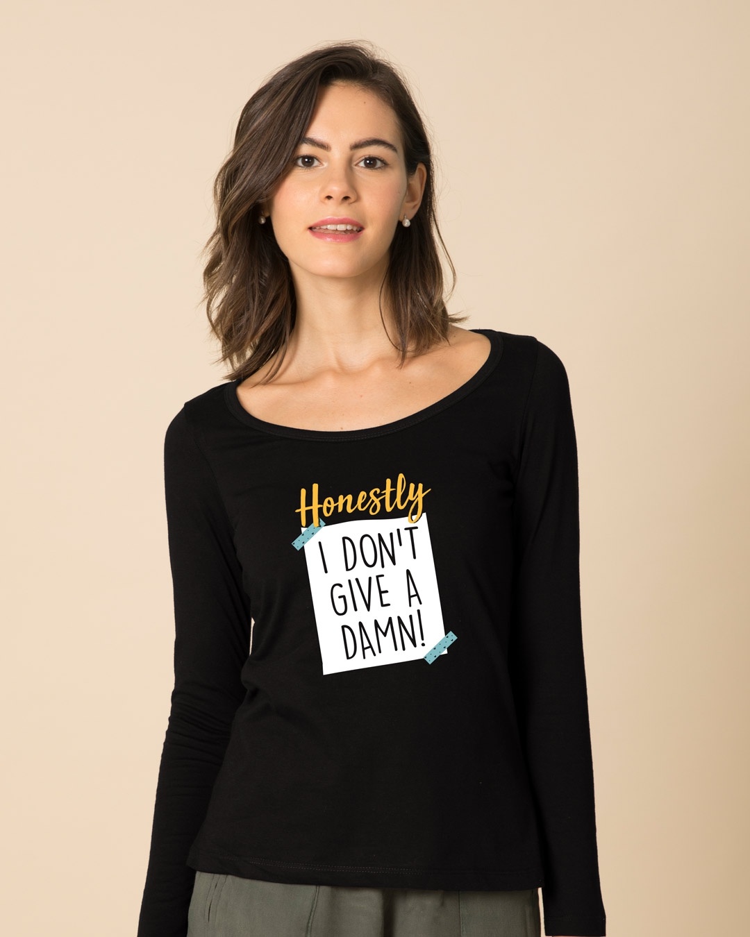 Shop Don't Give A Damn Scoop Neck Full Sleeve T-Shirt-Front