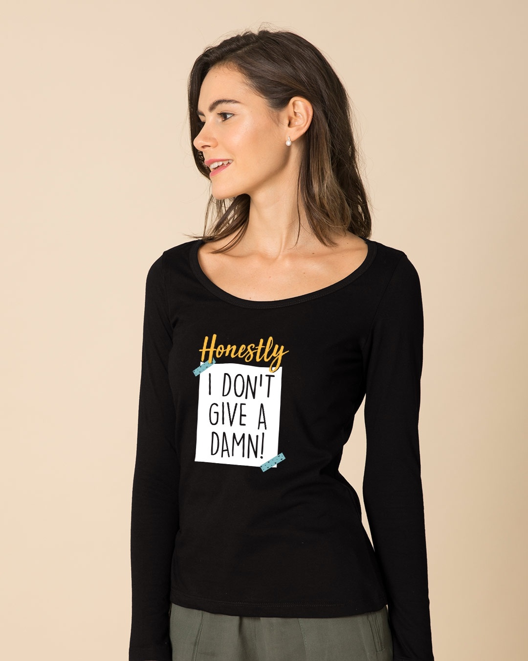 Shop Don't Give A Damn Scoop Neck Full Sleeve T-Shirt-Back