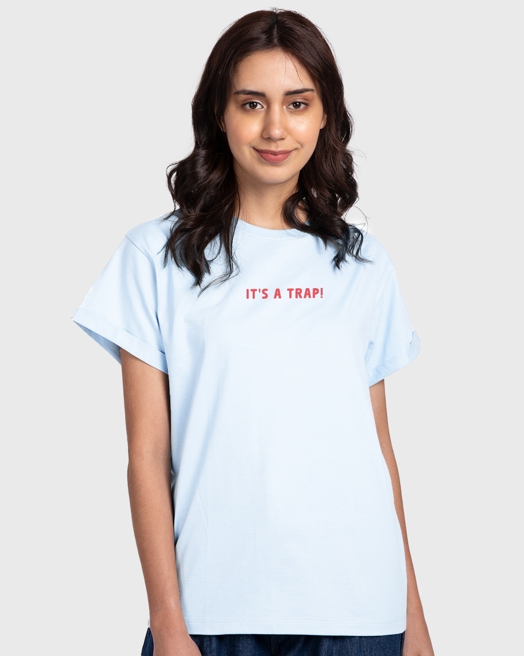 Shop Women's Blue Don't Grow Up Typography Boyfriend T-shirt-Back