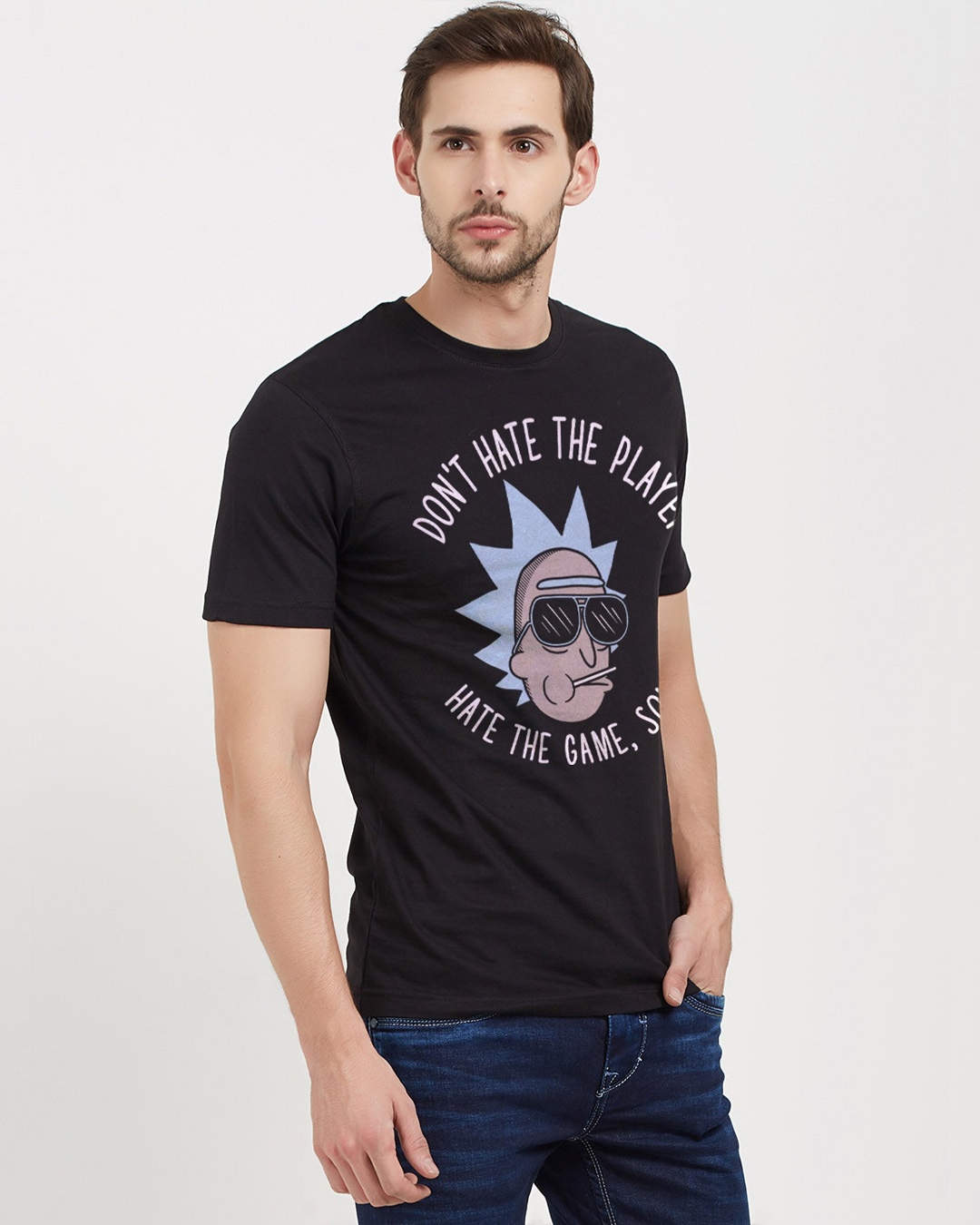 Shop Don't Hate The Player Official Rick And Morty Cotton Half Sleeve T-Shirt-Design