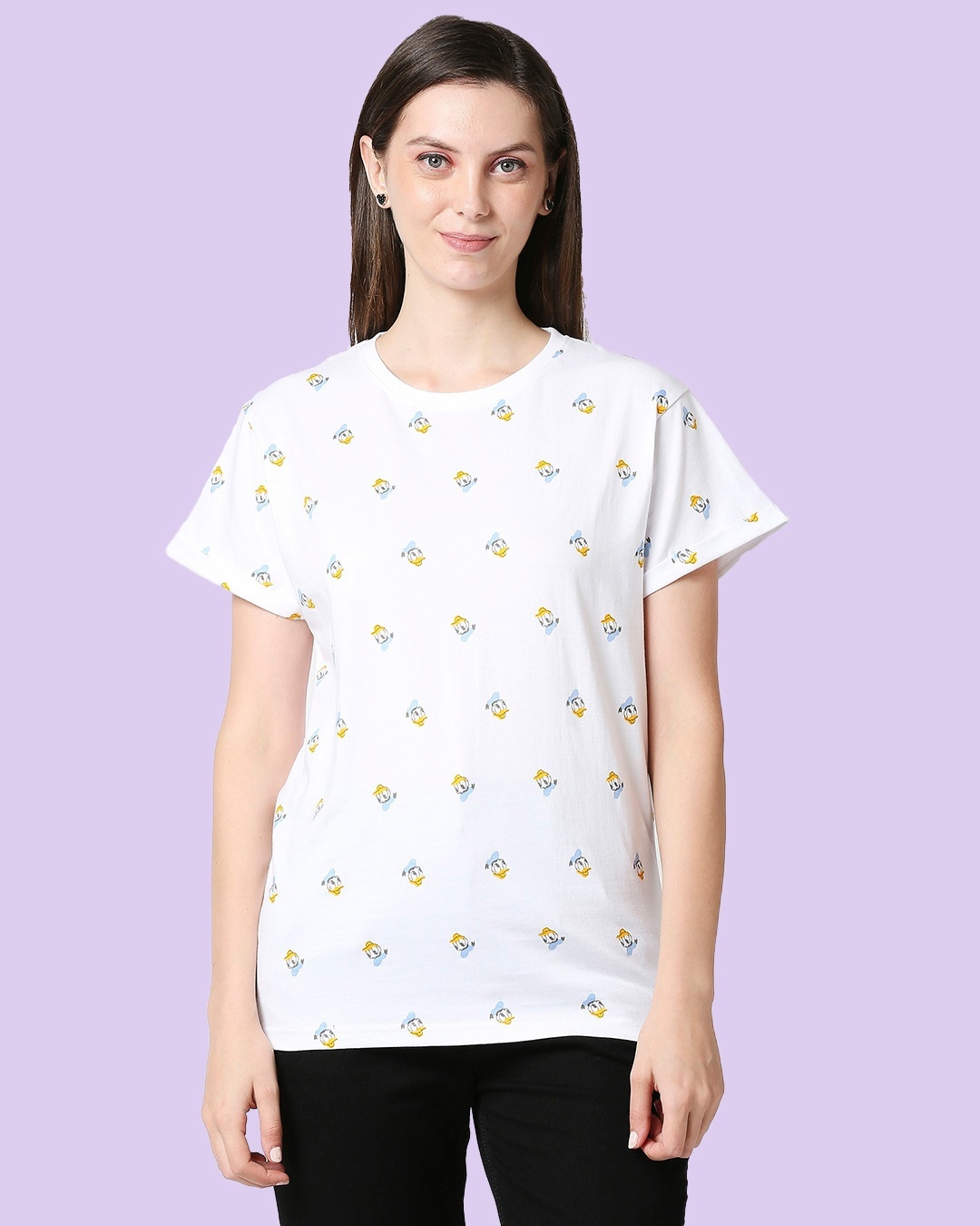 Shop Donald Duck (DL) All Over Printed Boyfriend T-Shirt-Front