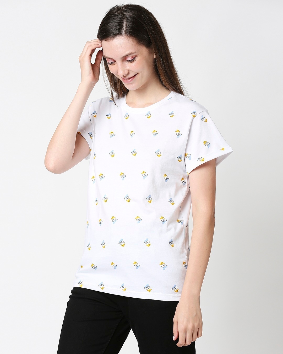 Shop Donald Duck (DL) All Over Printed Boyfriend T-Shirt-Design